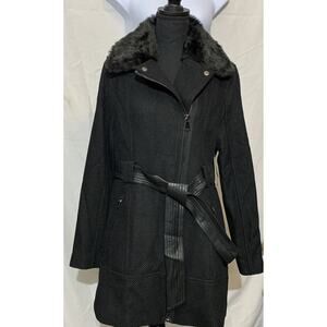 Mason Signature NWT Long Winter Coat Black Fur Collar Womens M